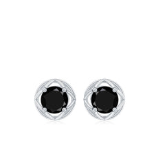 Solitaire Created Black Diamond Flower Stud Earrings