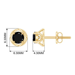 Solitaire Created Black Diamond Flower Stud Earrings