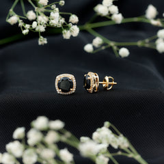 3 Carat Black Spinel Stud Earrings with Diamond Halo