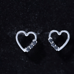 Open Heart Stud Earrings with 3 Lab Created Black Diamonds