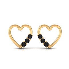 Open Heart Stud Earrings with 3 Lab Created Black Diamonds