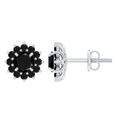 Lab Grown Black Diamond Statement Flower Earrings