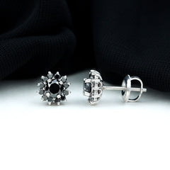 Lab Grown Black Diamond Statement Flower Earrings