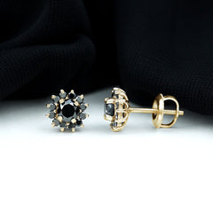 Lab Grown Black Diamond Statement Flower Earrings