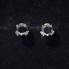 5MM Round Lab Created Black Diamond Cat Stud Earrings