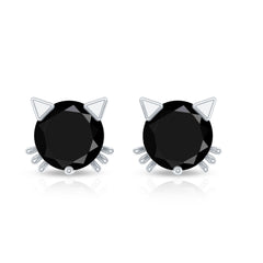 5MM Round Lab Created Black Diamond Cat Stud Earrings