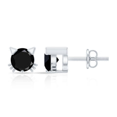 5MM Round Lab Created Black Diamond Cat Stud Earrings