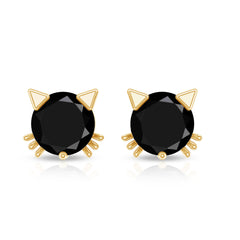 5MM Round Lab Created Black Diamond Cat Stud Earrings
