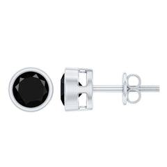 5MM Bezel Set Lab Created Black Diamond Solitaire Stud Earrings