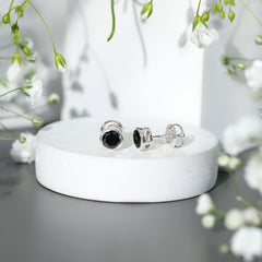 5MM Bezel Set Lab Created Black Diamond Solitaire Stud Earrings