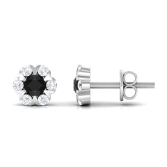 Lab Grown Black and White Diamond Flower Stud Earrings
