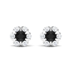Lab Grown Black and White Diamond Flower Stud Earrings