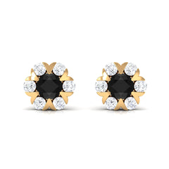 Lab Grown Black and White Diamond Flower Stud Earrings