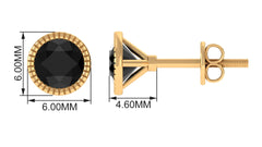 Round Created Black Diamond Solitaire Stud Earrings in Bezel Setting