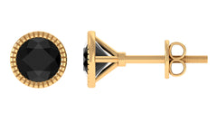 Round Created Black Diamond Solitaire Stud Earrings in Bezel Setting