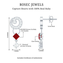 Genuine Ruby and Diamond Bridal Earrings with Certificate