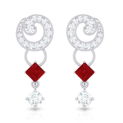 Genuine Ruby and Diamond Bridal Earrings with Certificate
