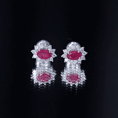 Genuine Oval Cut Ruby and Diamond Halo Stud Earrings