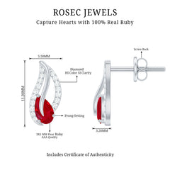 Natural 0.6 Carat Ruby Leaf Earrings with Diamond for Women
