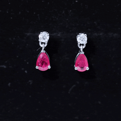Natural Ruby Teardrop Drop Earrings with Moissanite