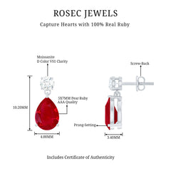 Natural Ruby Teardrop Drop Earrings with Moissanite