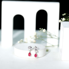 Natural Ruby Teardrop Drop Earrings with Moissanite