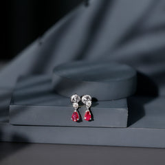 Natural Ruby Teardrop Drop Earrings with Moissanite