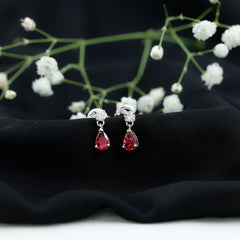 Natural Ruby Teardrop Drop Earrings with Moissanite
