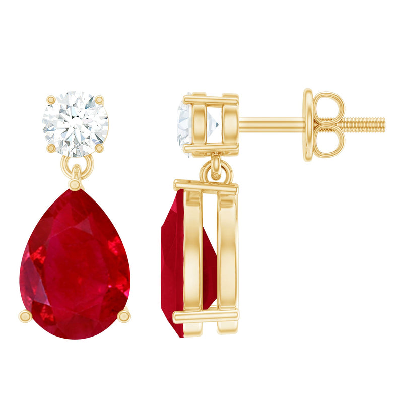 Natural Ruby Teardrop Drop Earrings with Moissanite