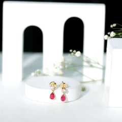 Natural Ruby Teardrop Drop Earrings with Moissanite