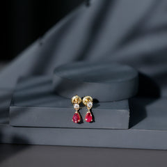 Natural Ruby Teardrop Drop Earrings with Moissanite