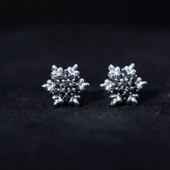 Certified Black Onyx Snowflake Stud Earrings for Women