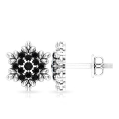 Certified Black Onyx Snowflake Stud Earrings for Women