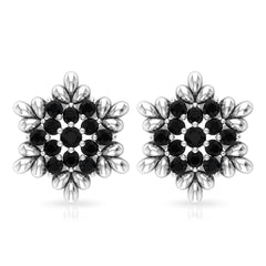 Certified Black Onyx Snowflake Stud Earrings for Women