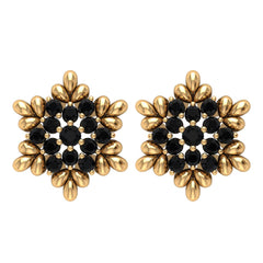 Certified Black Onyx Snowflake Stud Earrings for Women