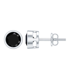 Black Onyx Solitaire Stud Earrings in Bezel Setting