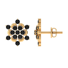 Genuine Black Onyx Statement Flower Stud Earrings