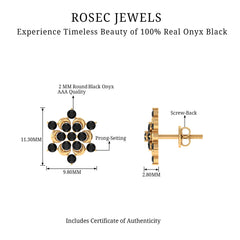 Genuine Black Onyx Statement Flower Stud Earrings