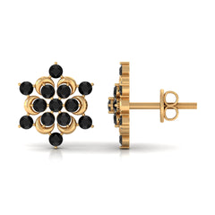 Genuine Black Onyx Statement Flower Stud Earrings