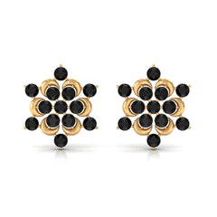 Genuine Black Onyx Statement Flower Stud Earrings