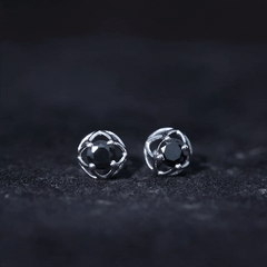 5MM Solitaire Black Onyx Floral Stud Earrings