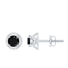 5MM Solitaire Black Onyx Floral Stud Earrings