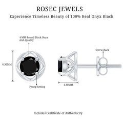 5MM Solitaire Black Onyx Floral Stud Earrings