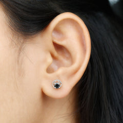 5MM Solitaire Black Onyx Floral Stud Earrings