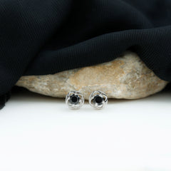 5MM Solitaire Black Onyx Floral Stud Earrings