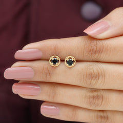 5MM Solitaire Black Onyx Floral Stud Earrings