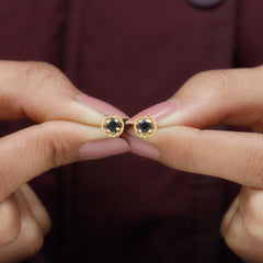 5MM Solitaire Black Onyx Floral Stud Earrings