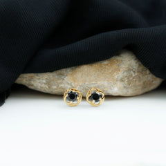 5MM Solitaire Black Onyx Floral Stud Earrings