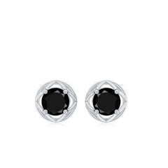 Dainty Floral Earrings with Round Cut Black Spinel