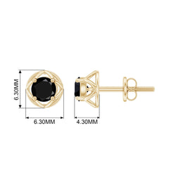 Dainty Floral Earrings with Round Cut Black Spinel